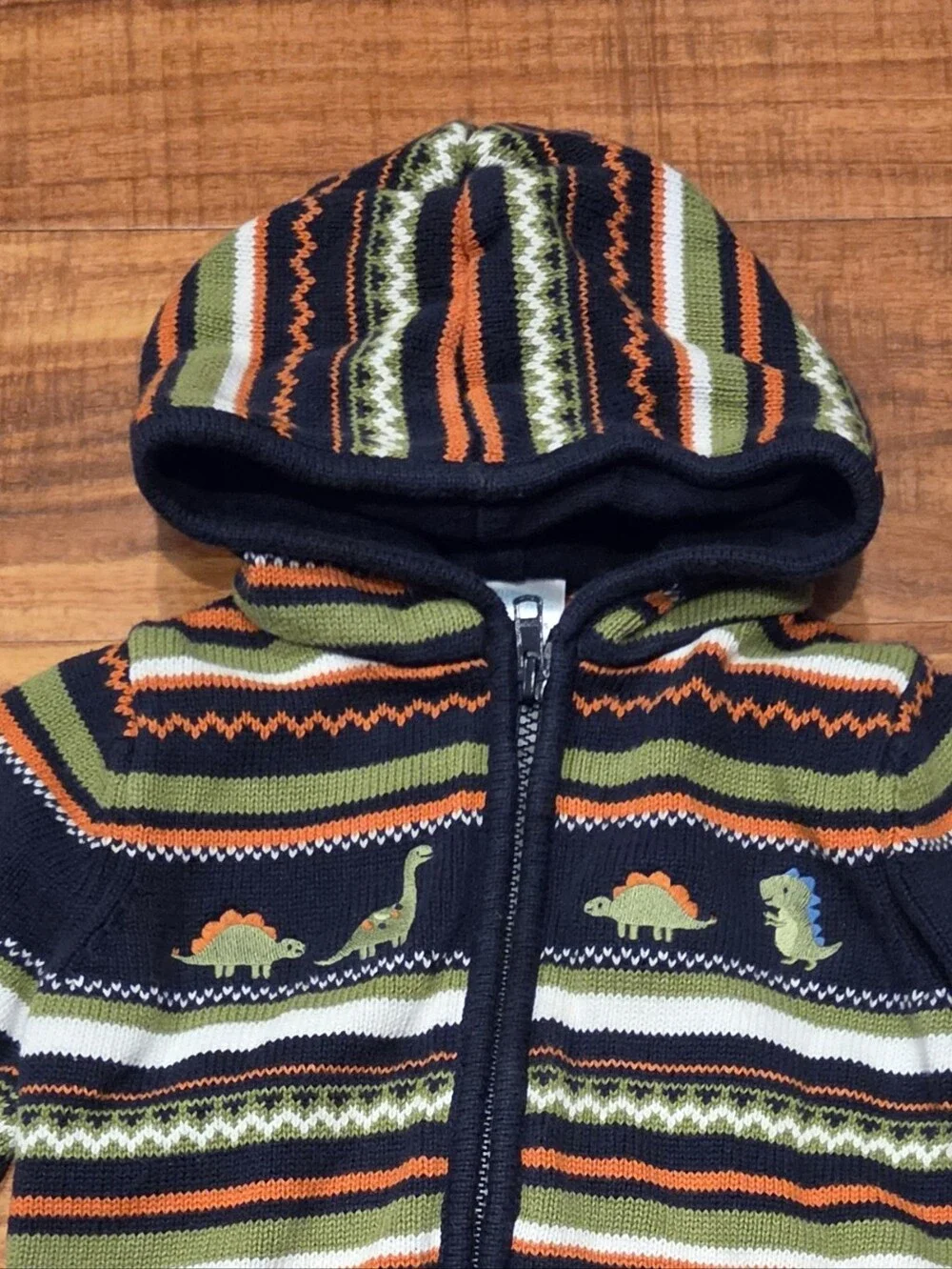 Gymboree EUC Green/Navy Fair Isle Dino Sweater, Dino Hoodie and Lined Pants